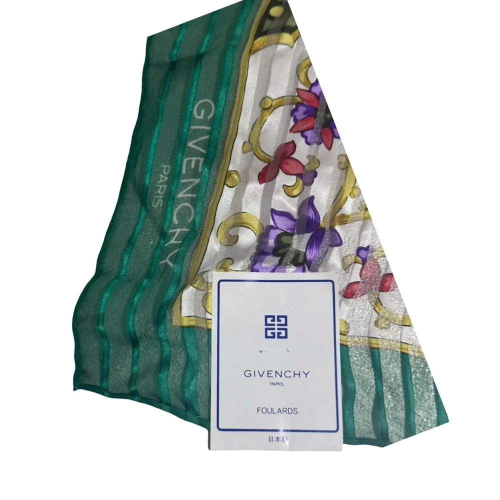 Givenchy NEW! 100% SILK scarf purple green floral striped original Tag Luxury - Picture 3 of 8